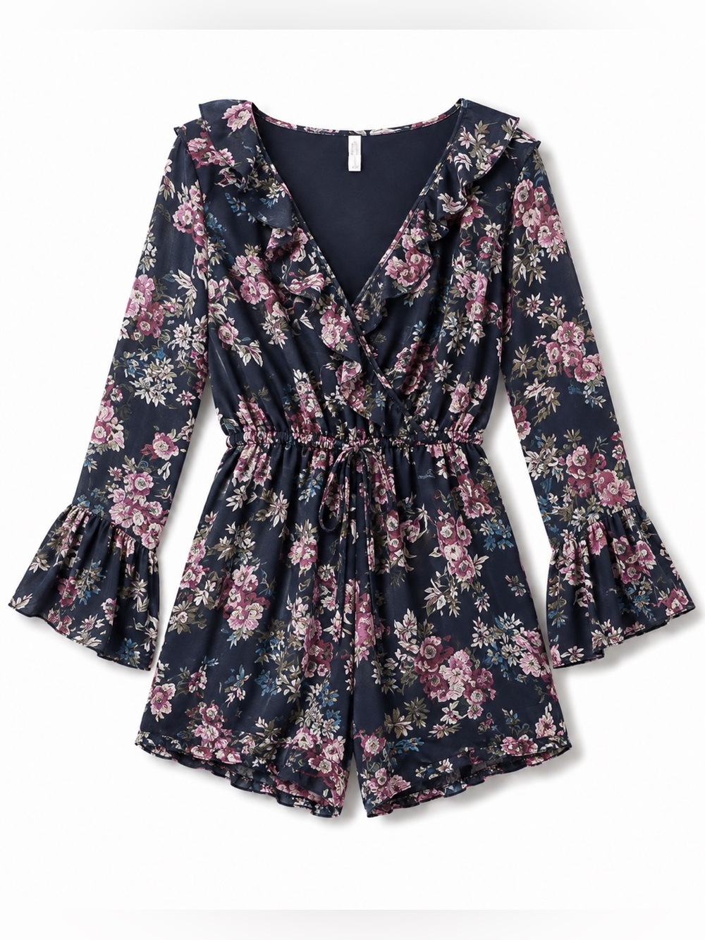Xhiliration gently worn long sleeve floral romper